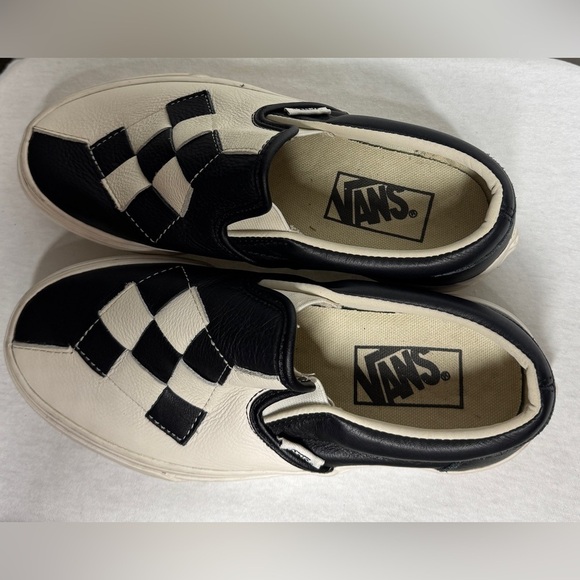 Vans Rare Woven Leather Black White Checkers Slip On Sneakers Size Women’s 5 - Picture 12 of 14